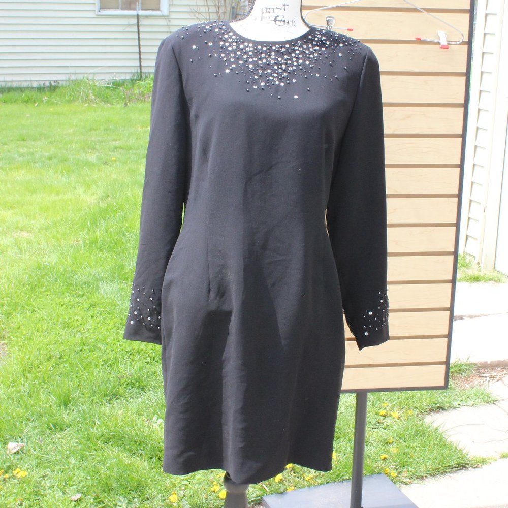 Jones New York Size 14 Women's Black Long Sleeve Dress